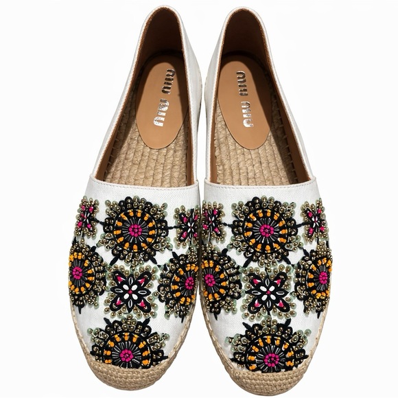 Miu Miu White Floral Embellished Espadrilles Size 39 IT - Picture 2 of 6